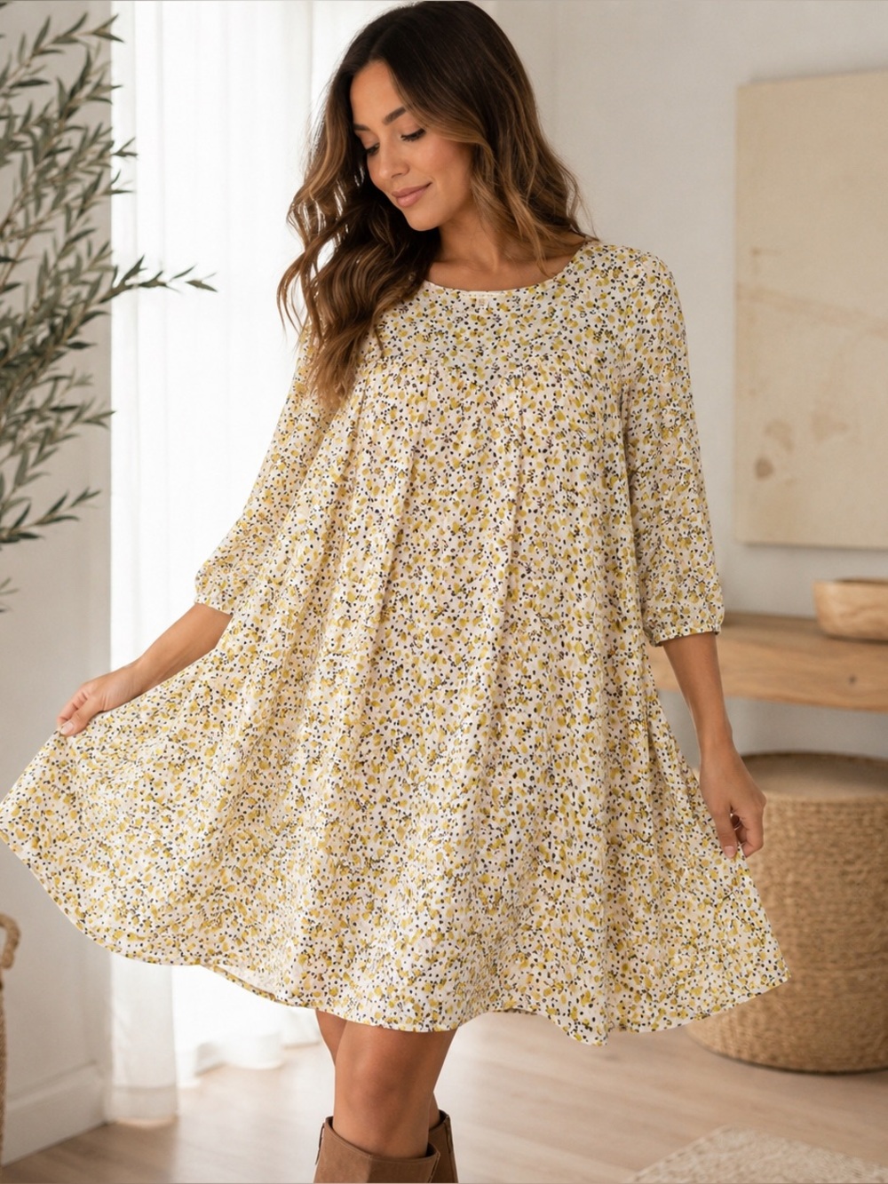 Paper Crown Anthropologie Droplets Dress Sz L Floral Swing Babydoll Boho Cottage
